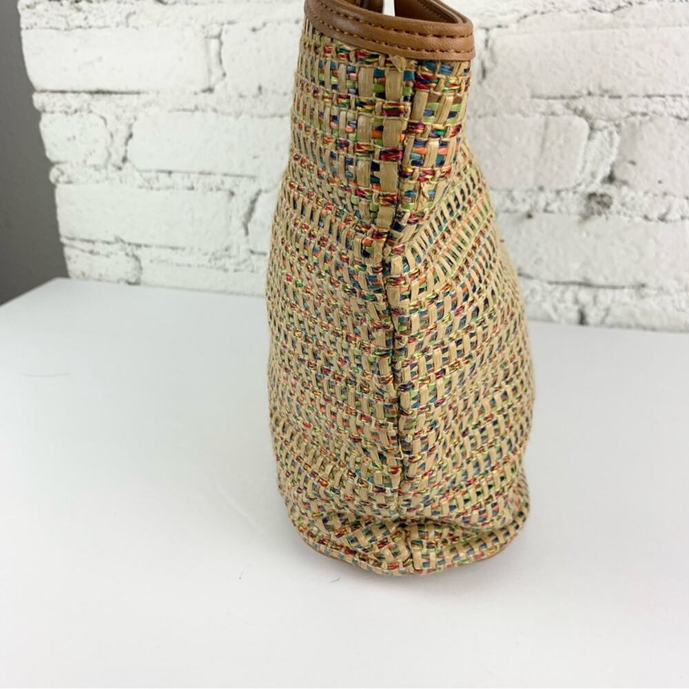Fossil Vintage Wooden Handle Rainbow Multicolored Woven Rattan Straw Tote - Picture 7 of 15